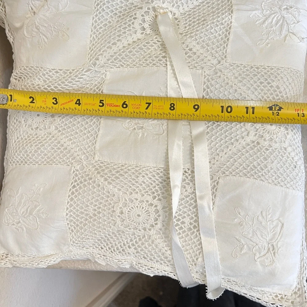 Vintage Handmade Crocheted Embroidered Cream Color Throw Pillows Two Set‎